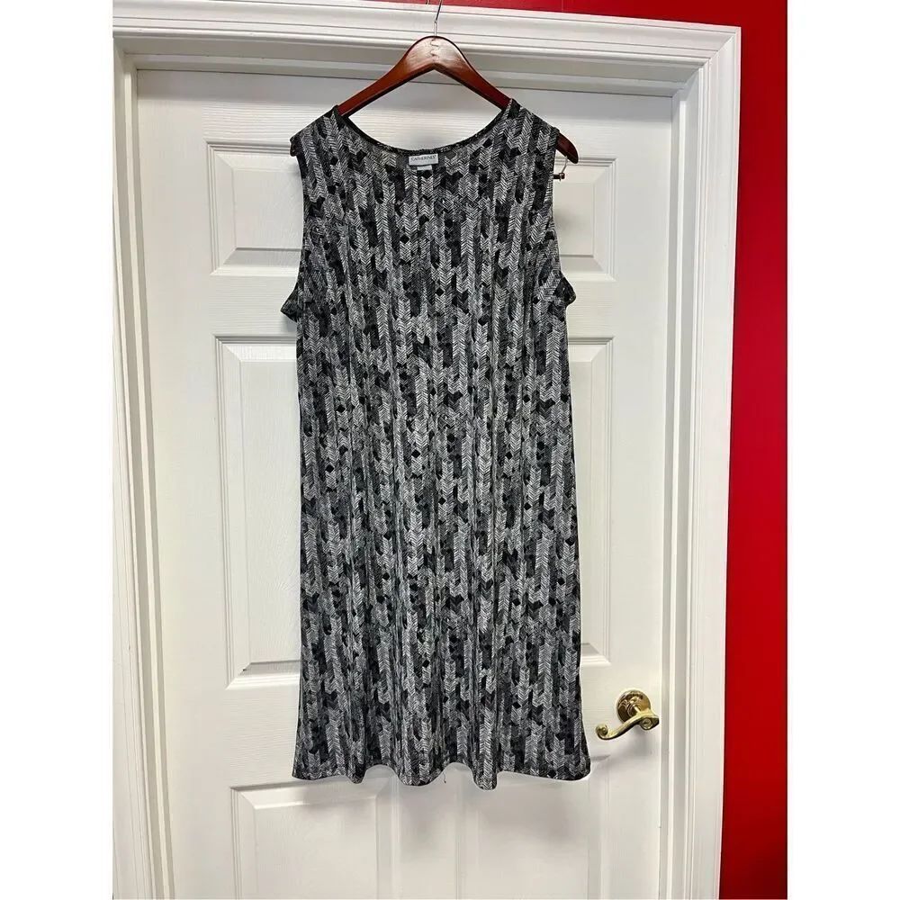Catherine’s Black & Gray Chevron Print Stretch Sleeveless Dress sz 2X NWOT